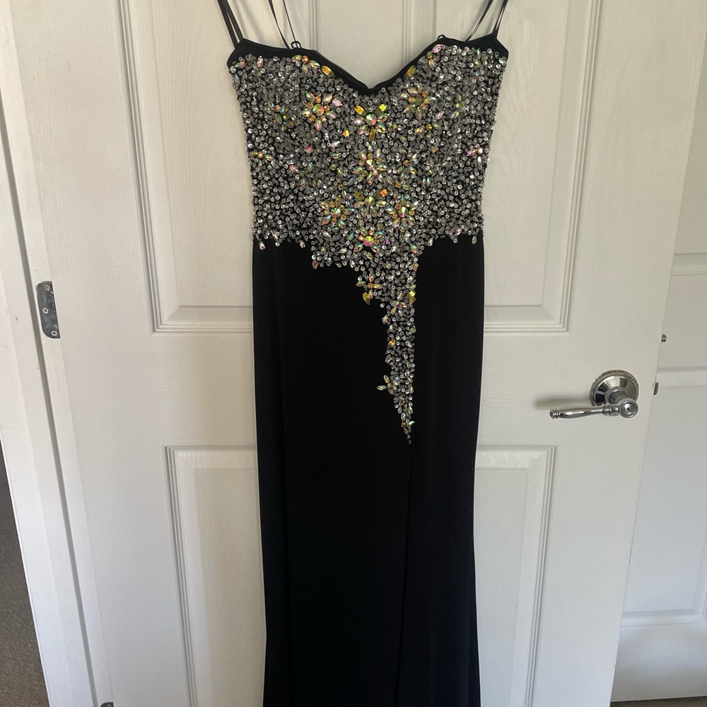 Crystal Dolls strapless black, bejeweled prom dress